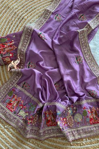 silk blend embroidered wedding wear women' saree with blouse
