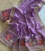 silk blend embroidered wedding wear women' saree with blouse