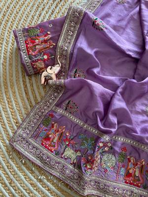 silk blend embroidered wedding wear women' saree with blouse 2