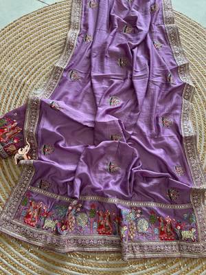 silk blend embroidered wedding wear women' saree with blouse 3