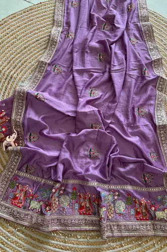 silk blend embroidered wedding wear women' saree with blouse