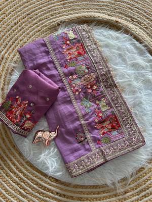 silk blend embroidered wedding wear women' saree with blouse 4