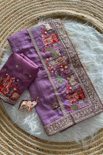 silk blend embroidered wedding wear women' saree with blouse