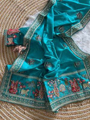 silk blend embroidered saree with blouse 1