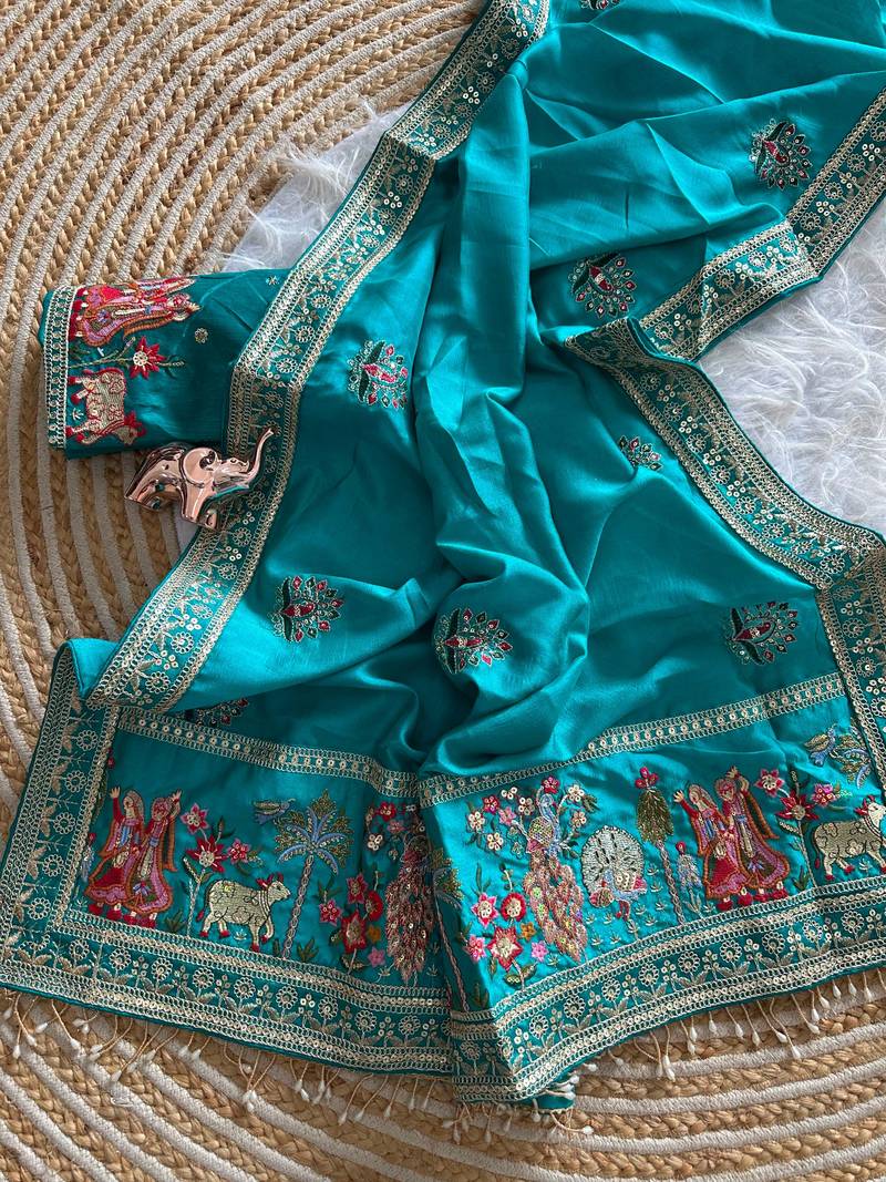 silk blend embroidered saree with blouse