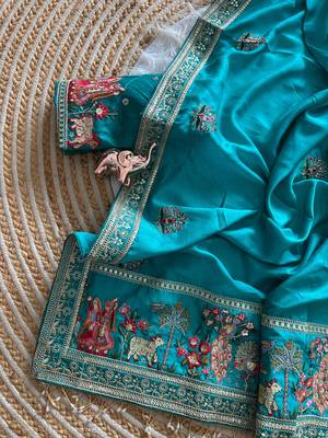 silk blend embroidered saree with blouse 2