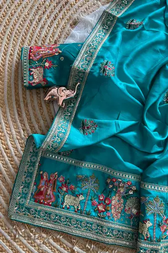 silk blend embroidered saree with blouse