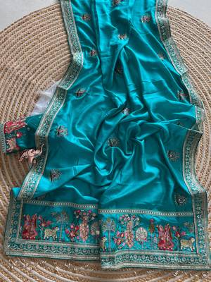 silk blend embroidered saree with blouse 3