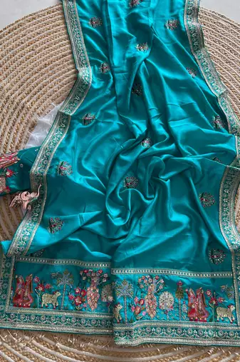 silk blend embroidered saree with blouse