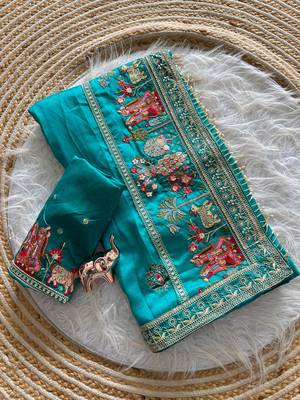 silk blend embroidered saree with blouse 4