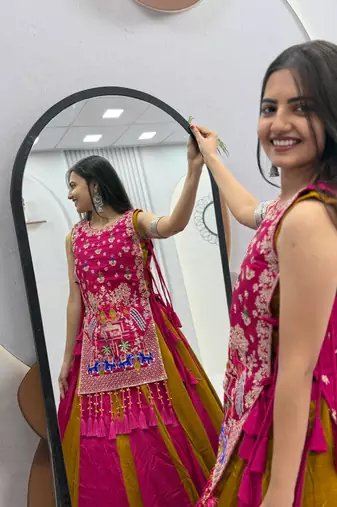 Pink Thread Navratri Lehenga Choli