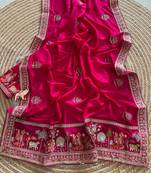 silk blend embroidered pink color saree with blouse