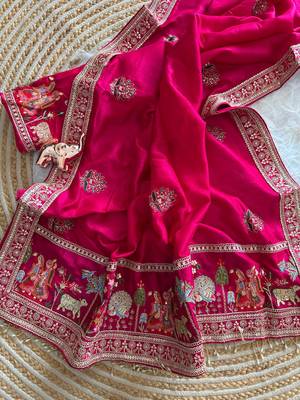 silk blend embroidered pink color saree with blouse 2