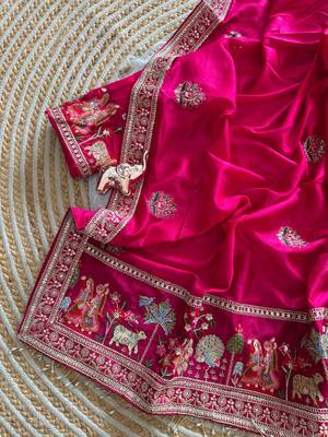 silk blend embroidered pink color saree with blouse 3