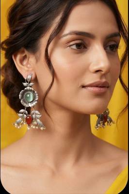 Green trendy silver plated earrings for women 1