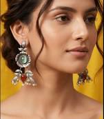 Green trendy silver plated earrings for women