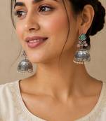 Green trendy silver plated earrings for women