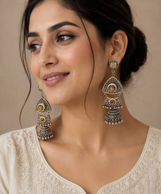 Multicolor trendy silver plated earrings for women 1