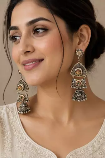 Multicolor trendy silver plated earrings for women