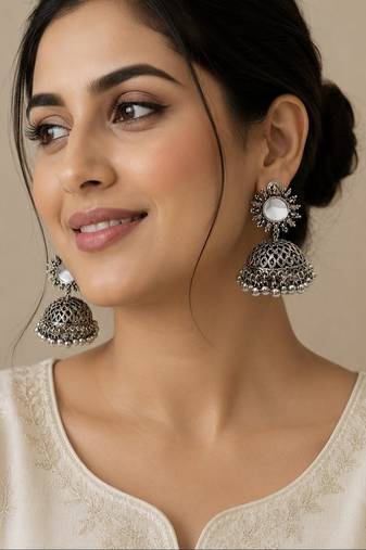 Silver trendy silver plated earrings for women
