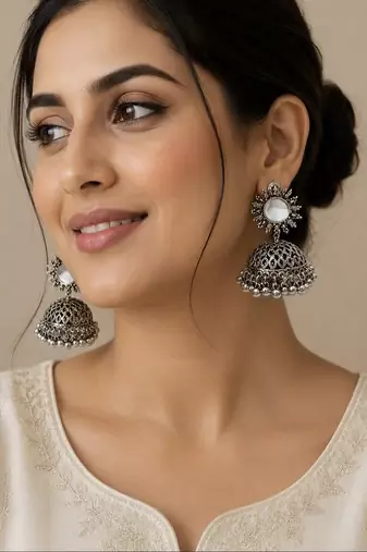 Silver trendy silver plated earrings for women