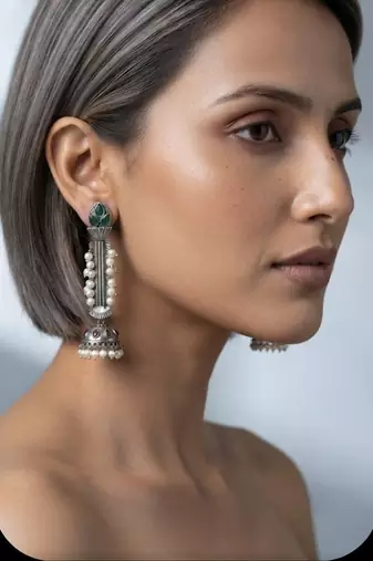 White trendy silver plated earrings for women