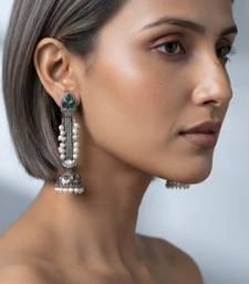 White trendy silver plated earrings for women