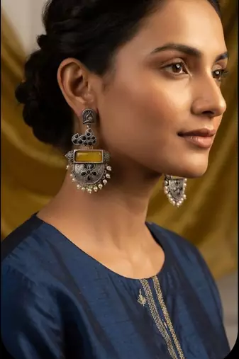 Yellow trendy silver plated earrings for women