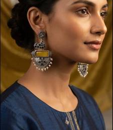 Yellow trendy silver plated earrings for women