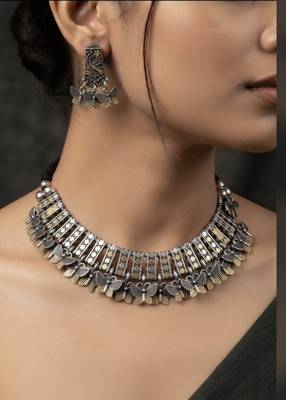 Silver trendy silver plated necklace set for women 1