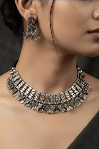 Silver trendy silver plated necklace set for women