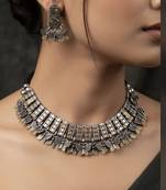 Silver trendy silver plated necklace set for women