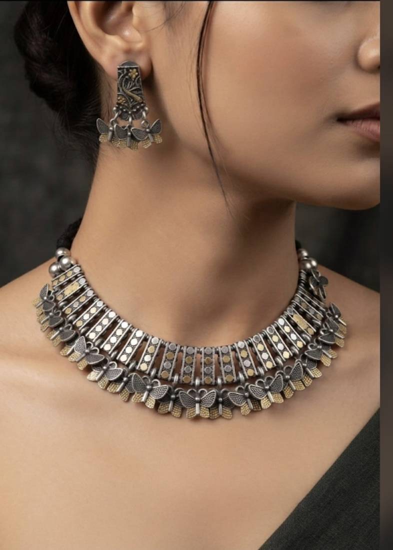 Silver trendy silver plated necklace set for women