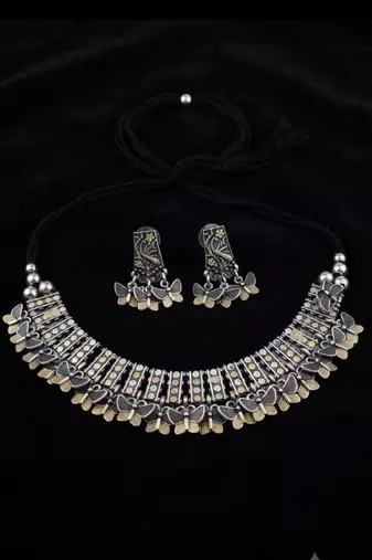 Silver trendy silver plated necklace set for women