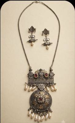 Silver trendy silver plated necklace set for women 1