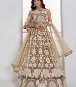 Dazzling Beige Embroidered Net Marriage Wear Lehenga With Blouse