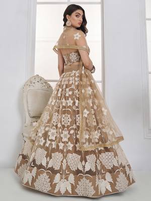 Dazzling Beige Embroidered Net Marriage Wear Lehenga With Blouse 4