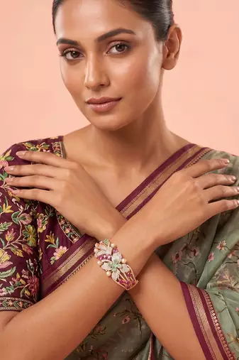 Gold plated multicolor kundan bracelet