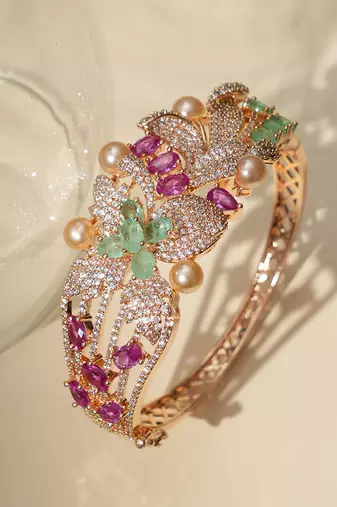 Gold plated multicolor kundan bracelet