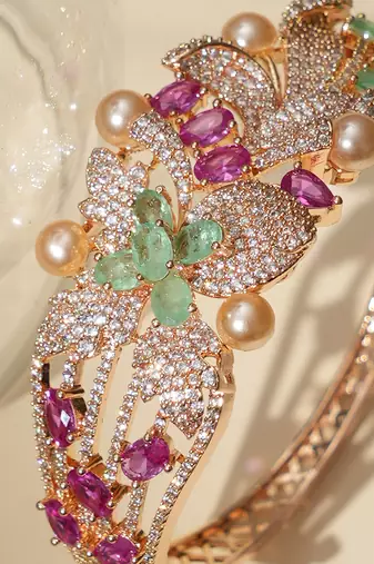Gold plated multicolor kundan bracelet