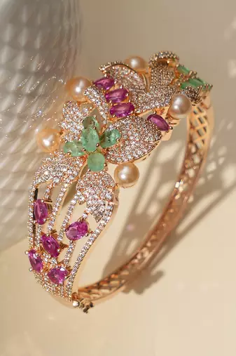 Gold plated multicolor kundan bracelet