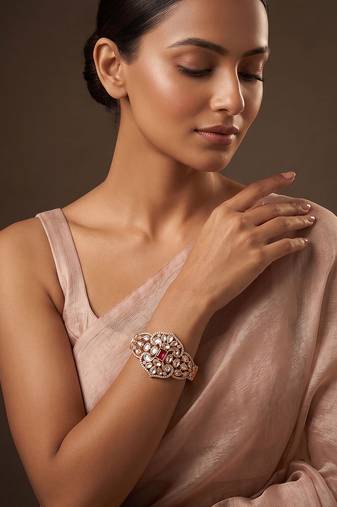 Gold plated ruby red kundan bracelet