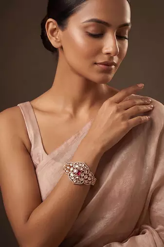 Gold plated ruby red kundan bracelet