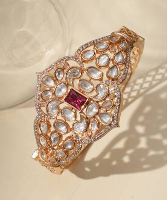 Gold plated ruby red kundan bracelet 2
