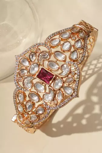 Gold plated ruby red kundan bracelet