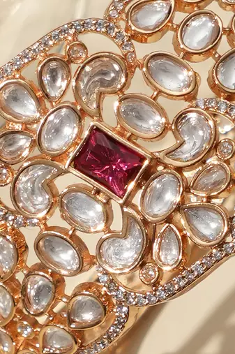 Gold plated ruby red kundan bracelet