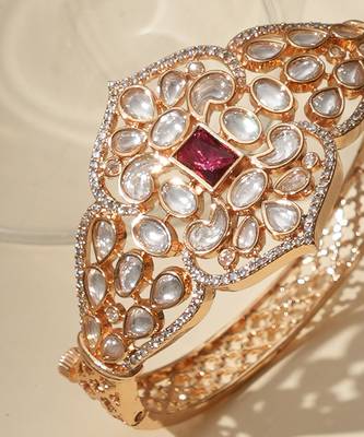 Gold plated ruby red kundan bracelet 5