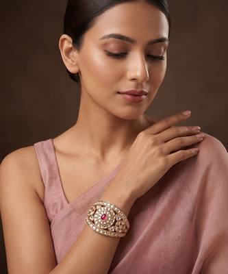 Gold plated ruby pink polki kundan bracelet 1