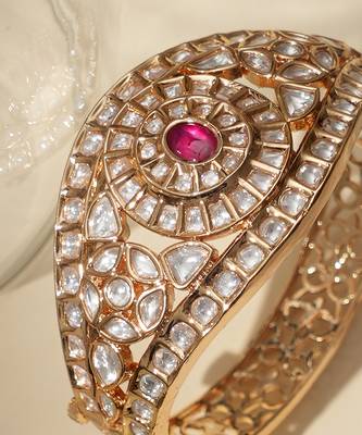 Gold plated ruby pink polki kundan bracelet 2
