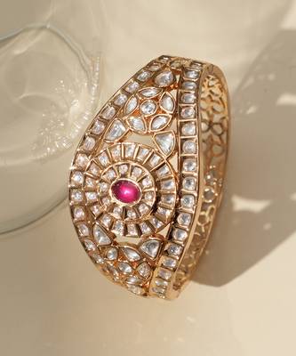 Gold plated ruby pink polki kundan bracelet 3